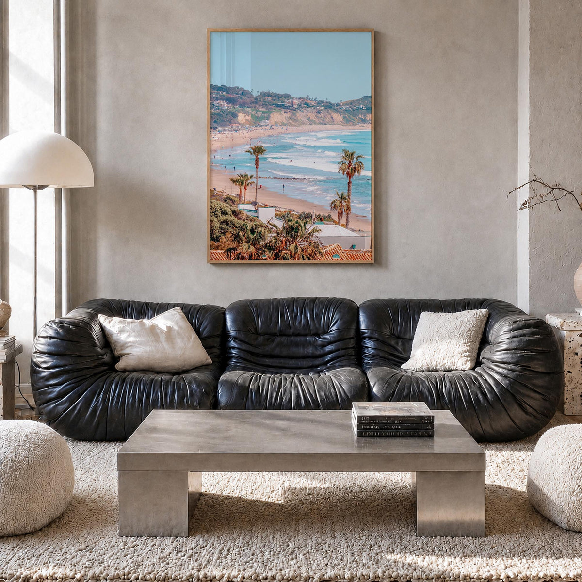 Malibu no. 1 colorful photo poster of California, USA – vertical wall art in natural wood frame, hanging on wall