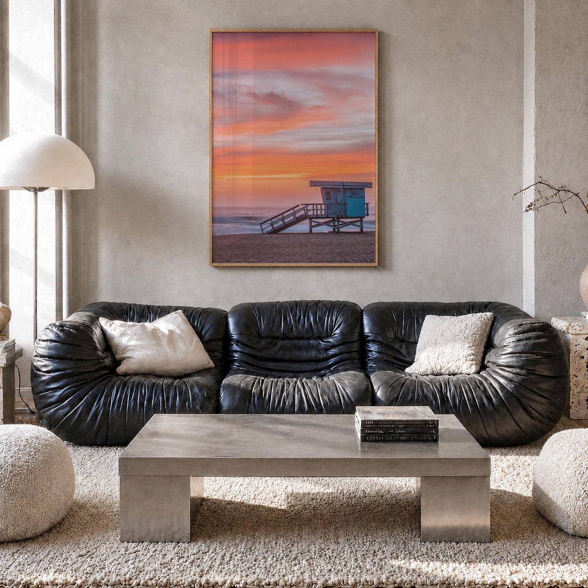 Malibu no. 4 colorful photo poster of California, USA – vertical wall art in natural wood frame, hanging on wall