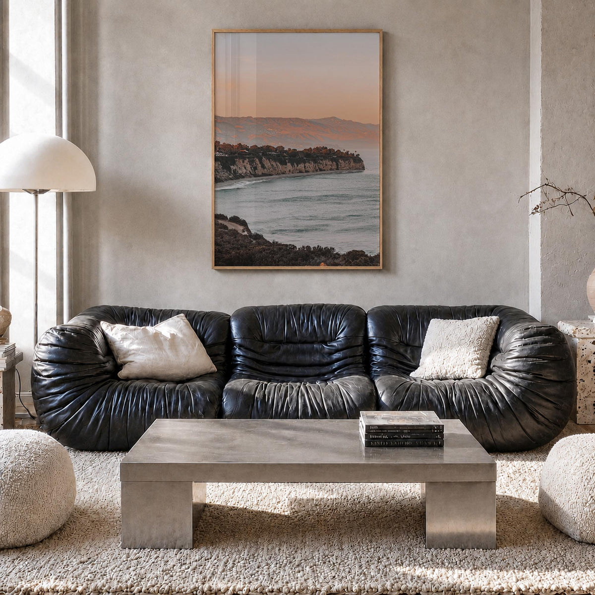 Malibu no. 5 colorful photo poster of California, USA – vertical wall art in natural wood frame, hanging on wall