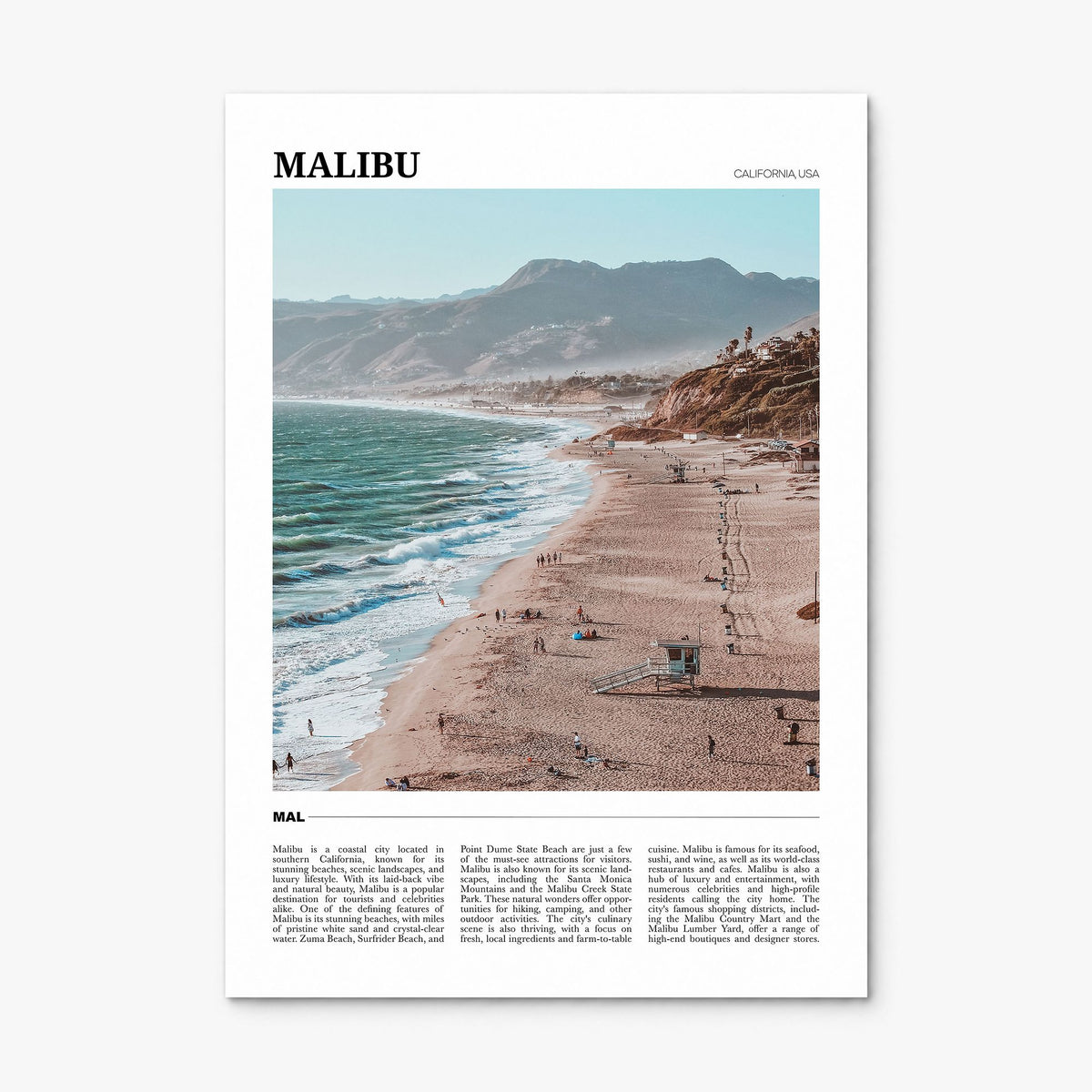 Malibu Travel Poster, print only (unframed)
