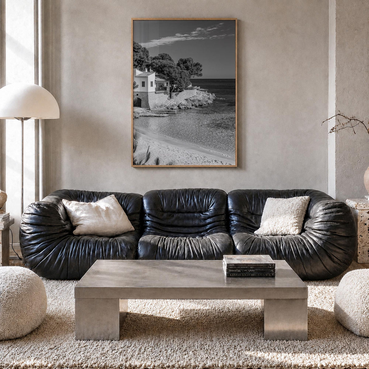 Mallorca no. 2 colorful photo poster of Spain – vertical wall art in natural wood frame, hanging on wall