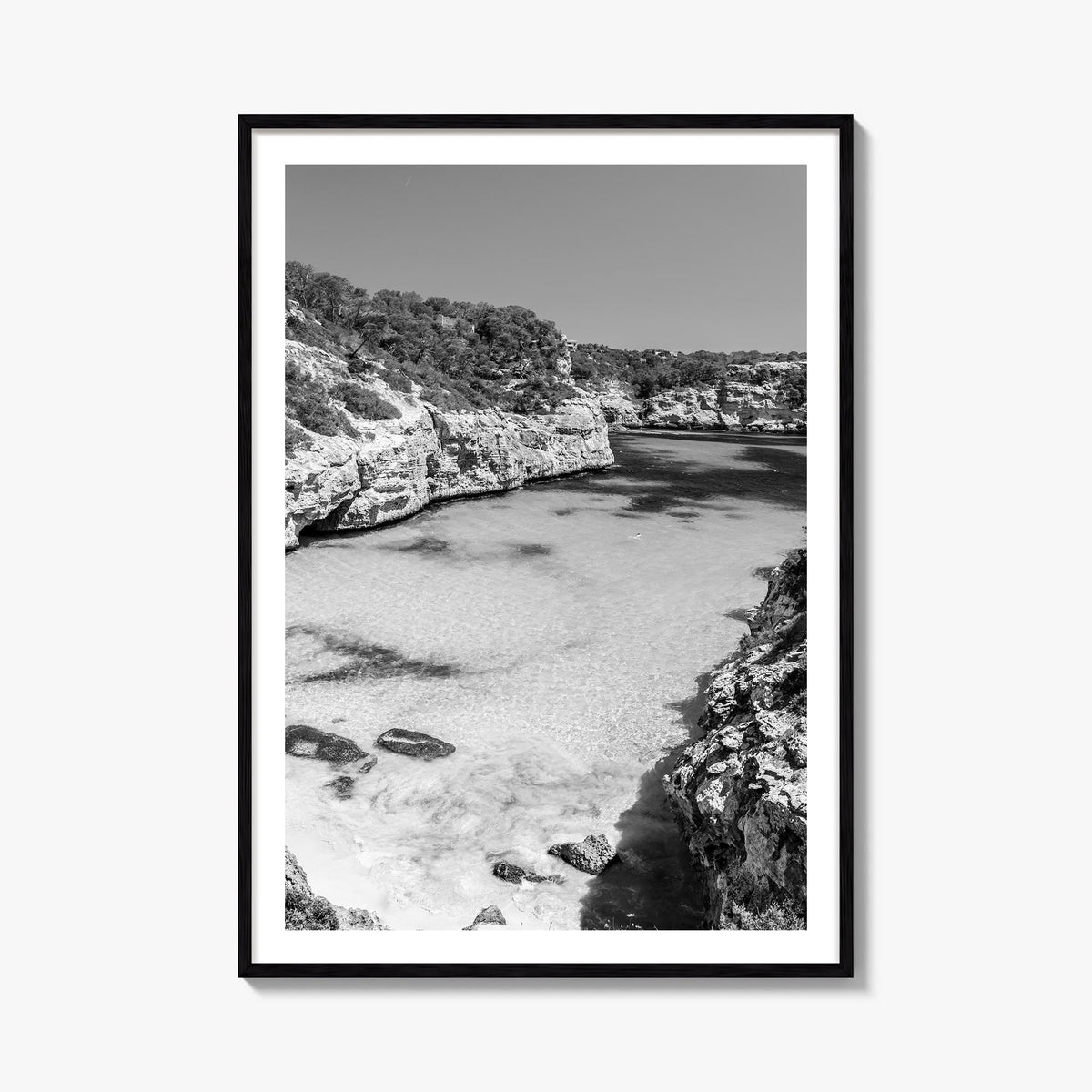 Mallorca black & white photo poster of Spain – vertical wall art, unframed print shown in interior mockup