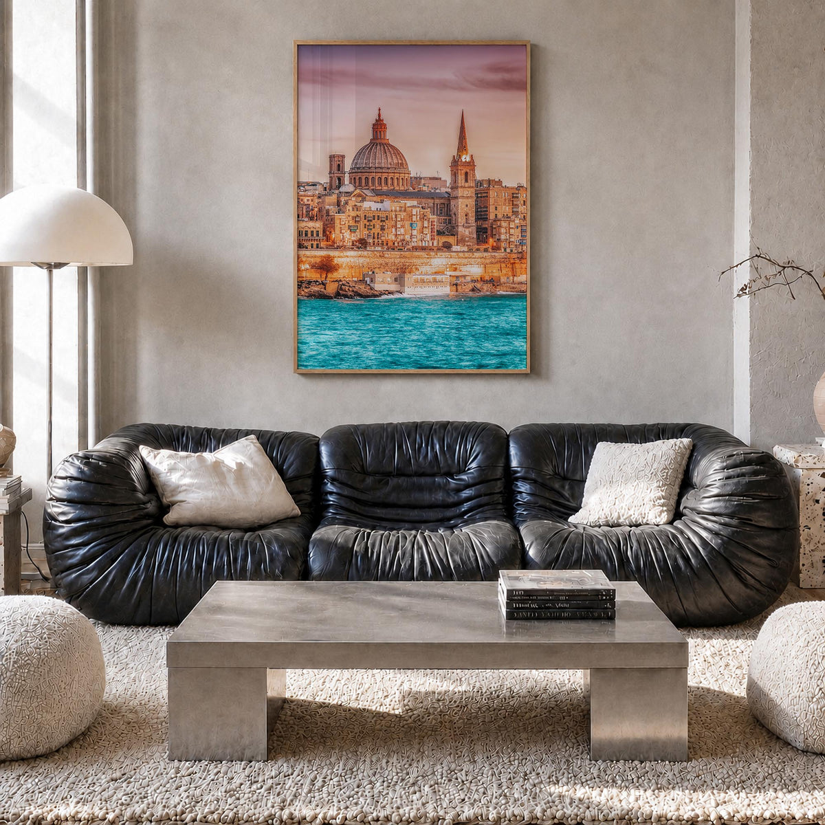 Malta colorful photo poster of Europe – vertical wall art in natural wood frame, hanging on wall