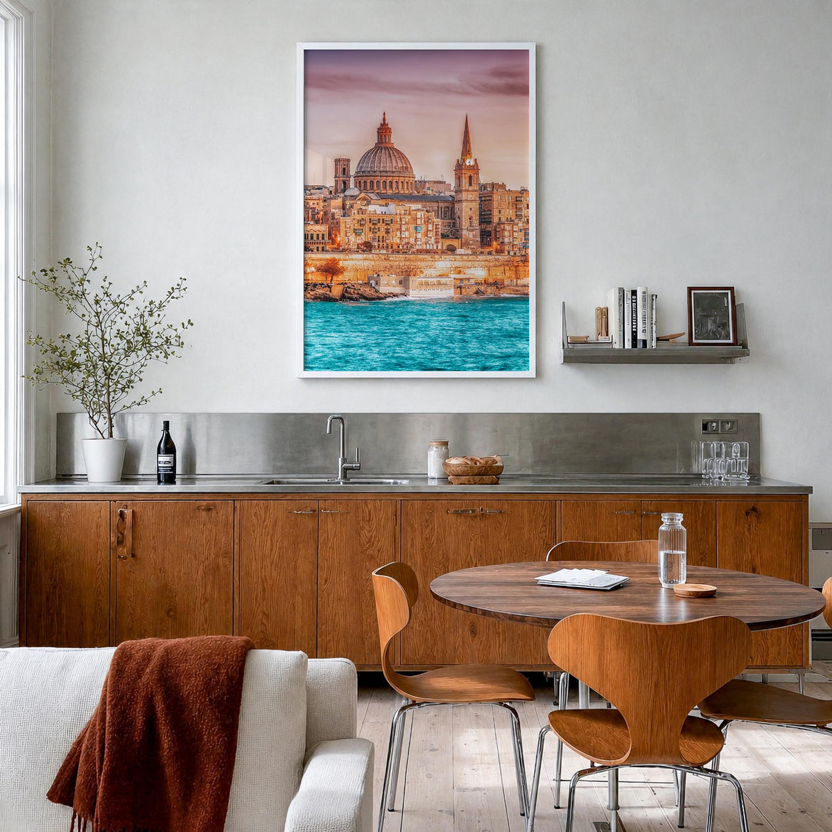 Malta colorful photo poster of Europe – vertical wall art in white wood frame, hanging on wall