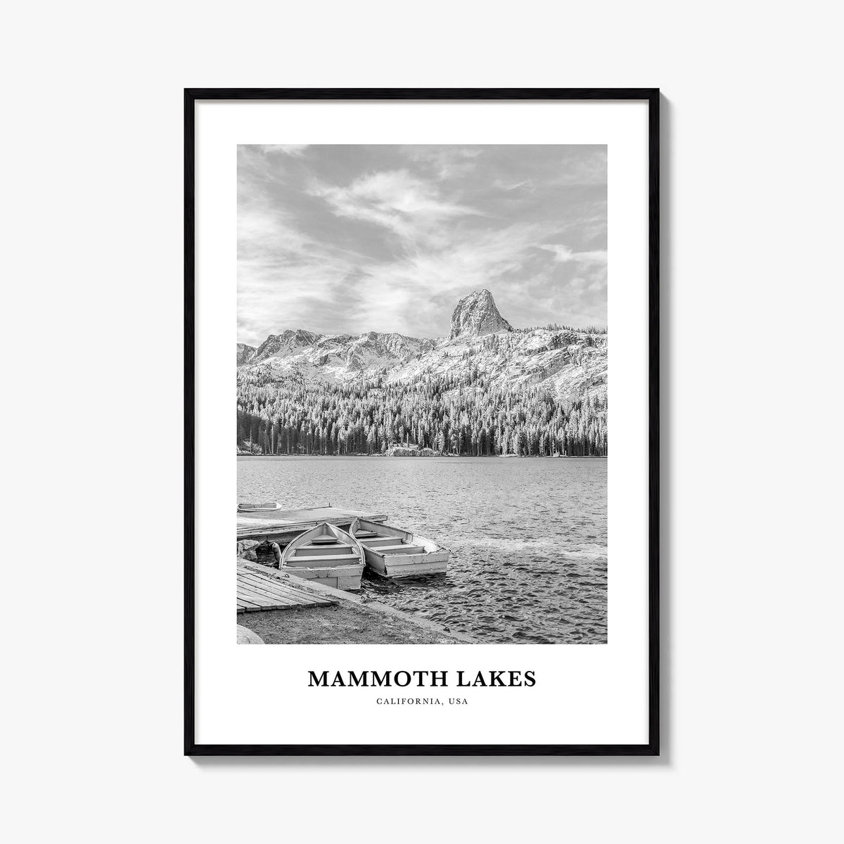 Mammoth Lakes black & white classic poster of California, USA – vertical wall art, unframed print shown in interior mockup