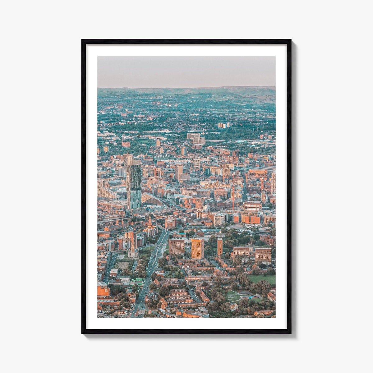 Manchester, England no. 1 colorful photo poster of United Kingdom – vertical wall art, unframed print shown in interior mocku