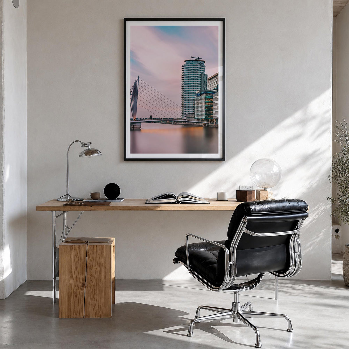 Manchester, England no. 3 colorful photo poster of United Kingdom – vertical wall art in black wood frame with white border,