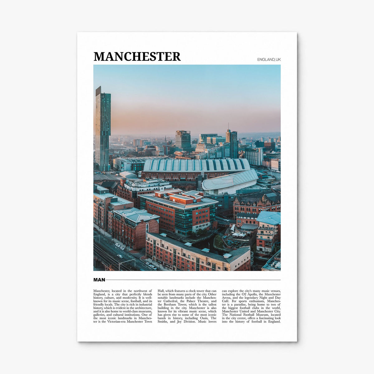 Manchester, England Travel Poster, print only (unframed)