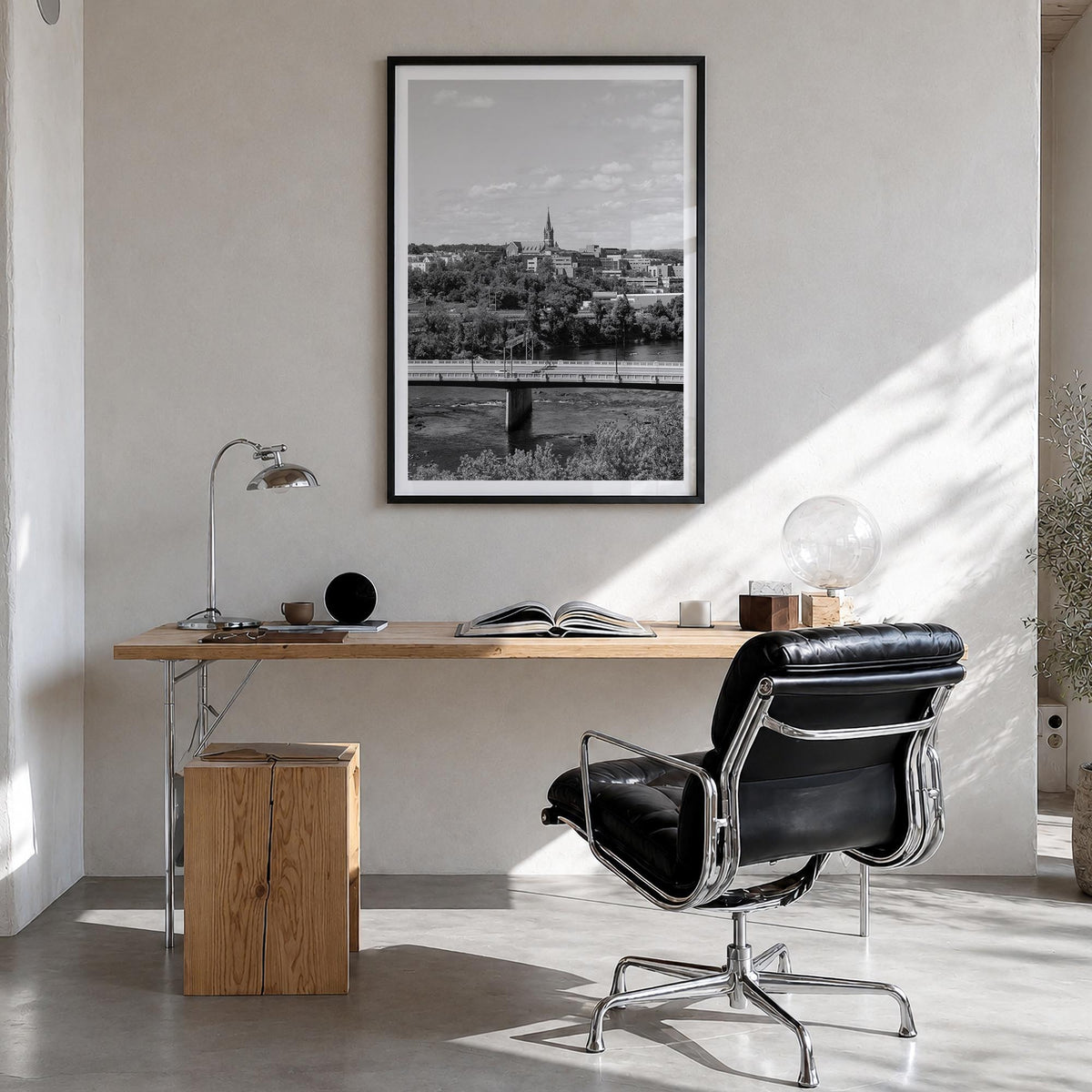 Manchester, New Hampshire black & white photo poster of New Hampshire, USA – vertical wall art in black wood frame with white
