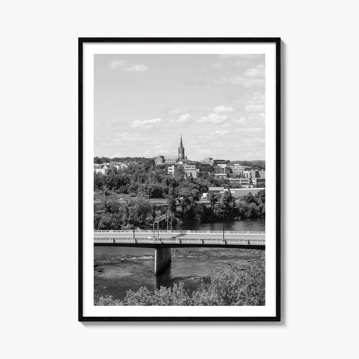 Manchester, New Hampshire black & white photo poster of New Hampshire, USA – vertical wall art, unframed print shown in inter