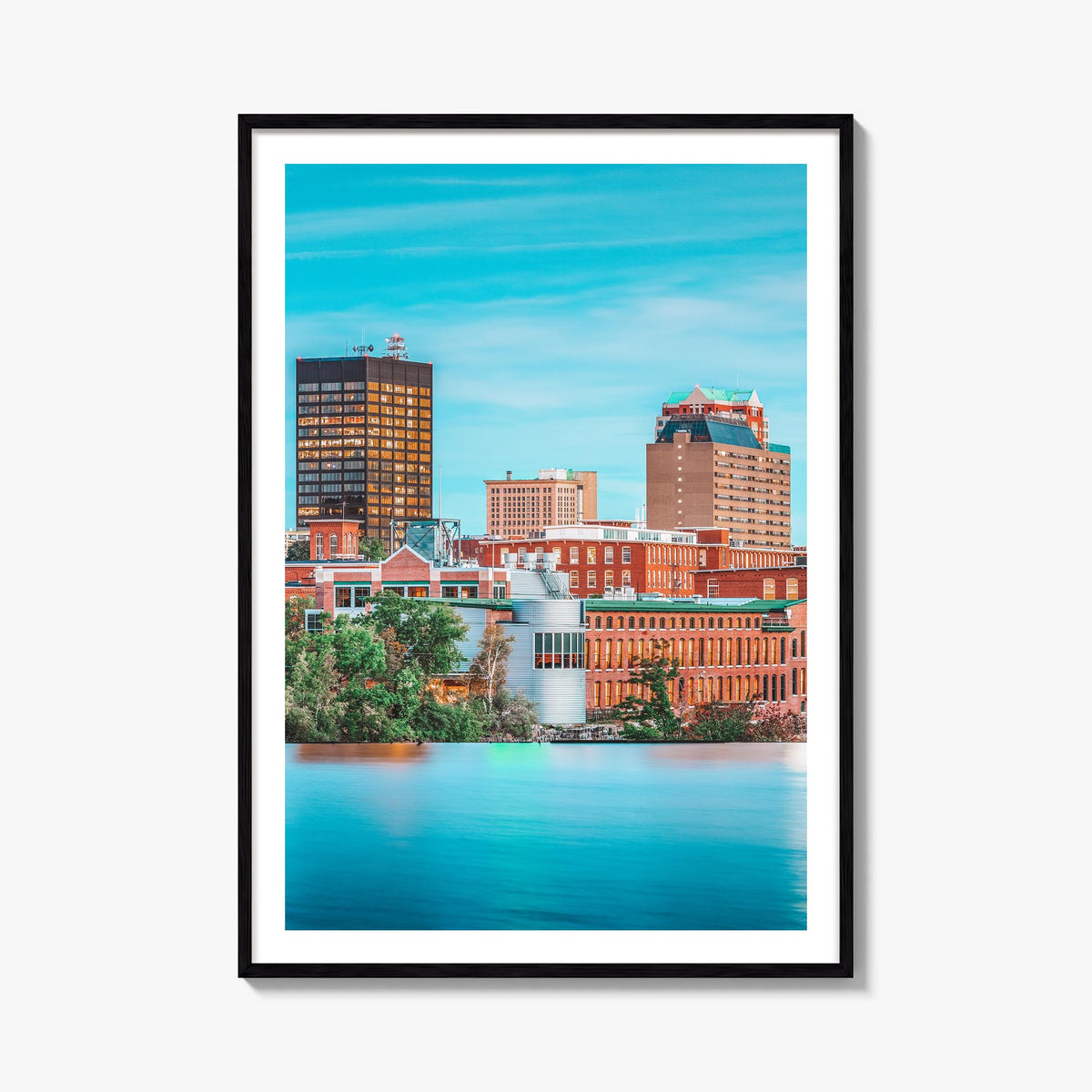 Manchester, New Hampshire colorful photo poster of New Hampshire, USA – vertical wall art, unframed print shown in interior m
