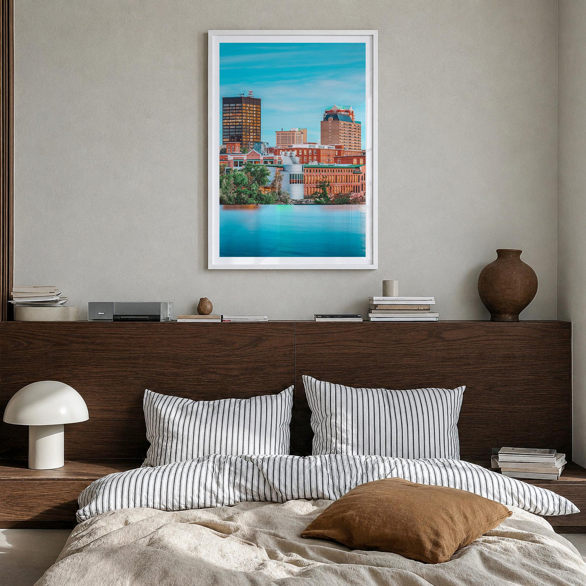 Manchester, New Hampshire colorful photo poster of New Hampshire, USA – vertical wall art in white wood frame with white bord