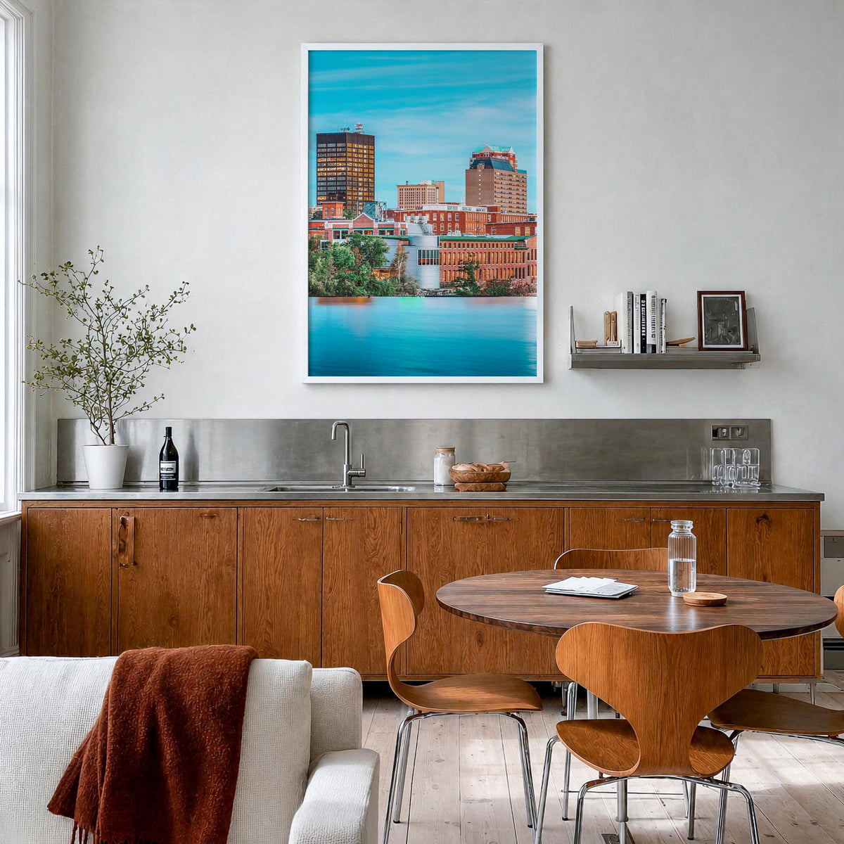 Manchester, New Hampshire colorful photo poster of New Hampshire, USA – vertical wall art in white wood frame, hanging on wal