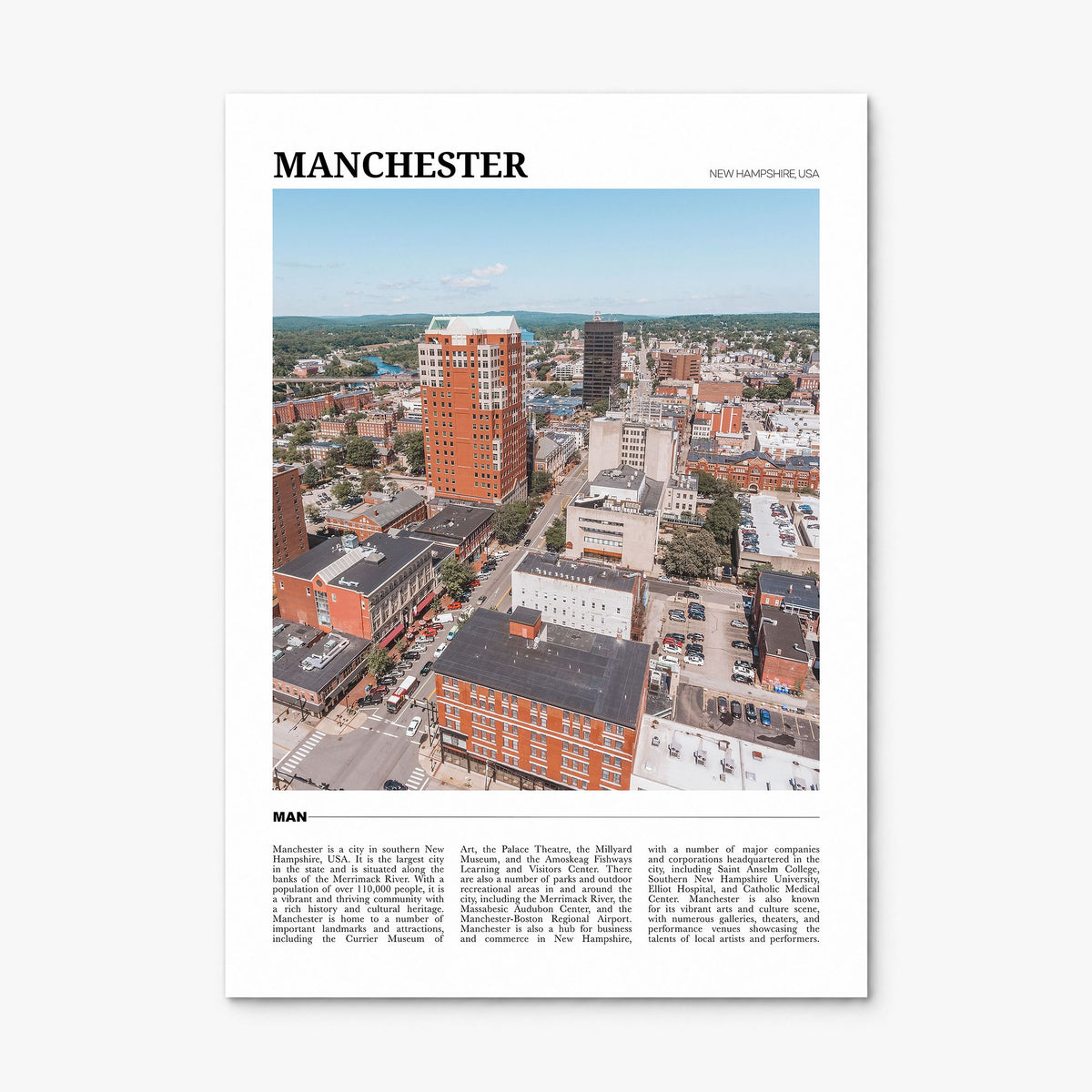 Manchester, New Hampshire Travel Poster, print only (unframed)