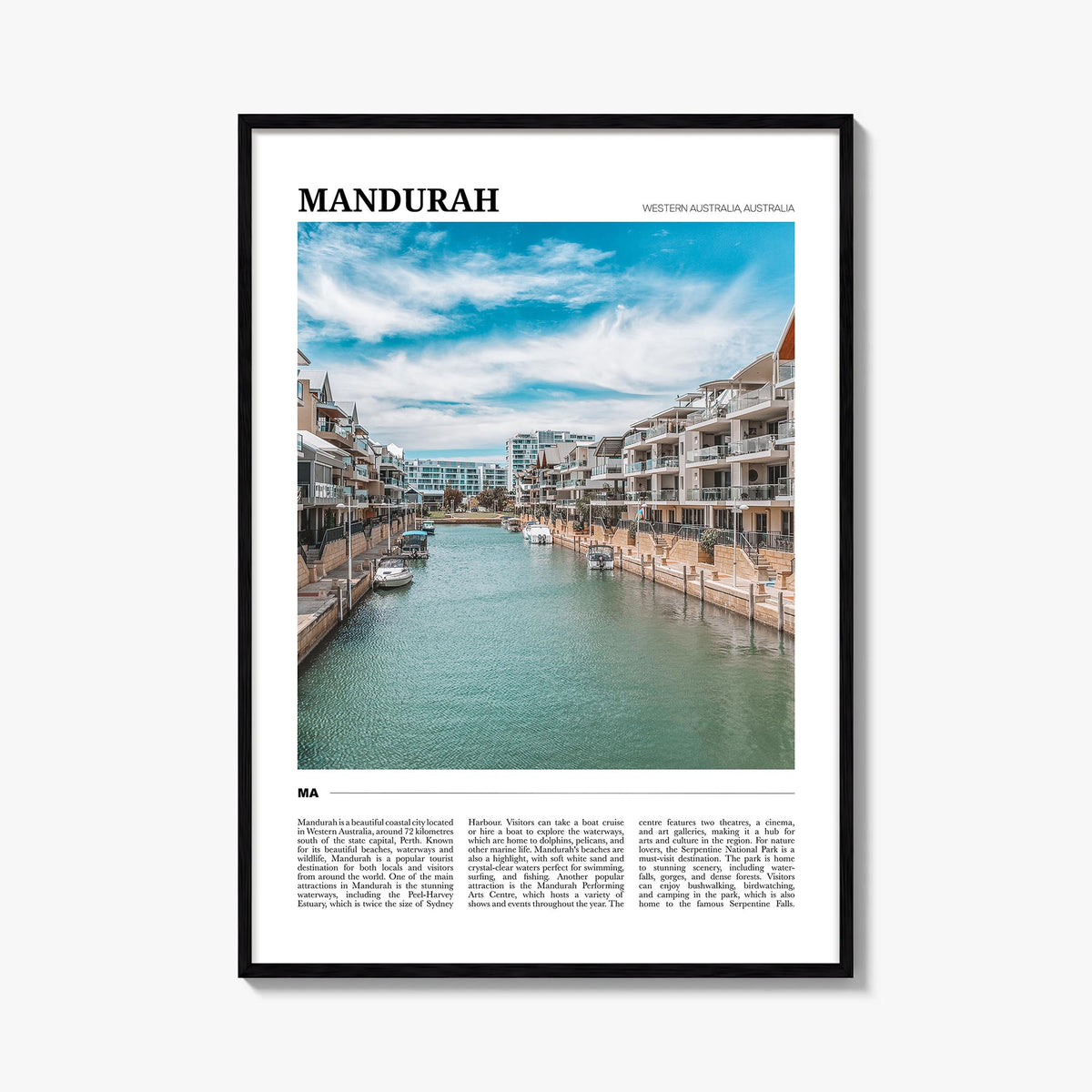 Mandurah colorful travel poster of Australia – vertical wall art, unframed print shown in interior mockup