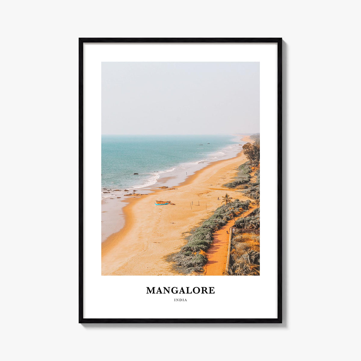 Mangalore colorful classic poster of India – vertical wall art, unframed print shown in interior mockup