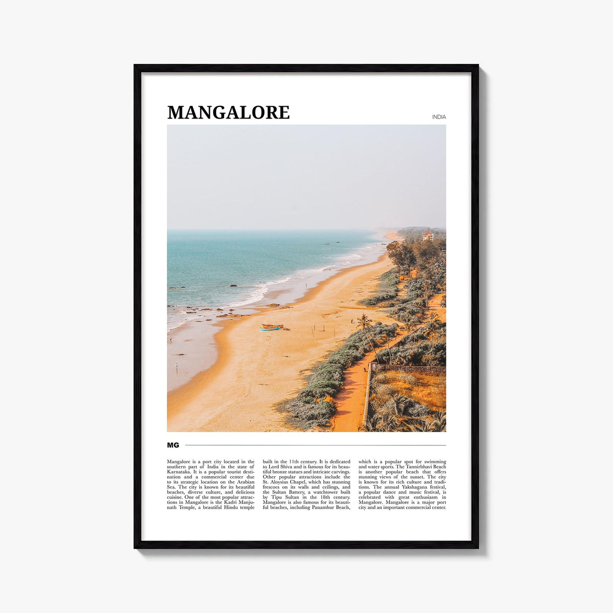 Mangalore colorful travel poster of India – vertical wall art, unframed print shown in interior mockup