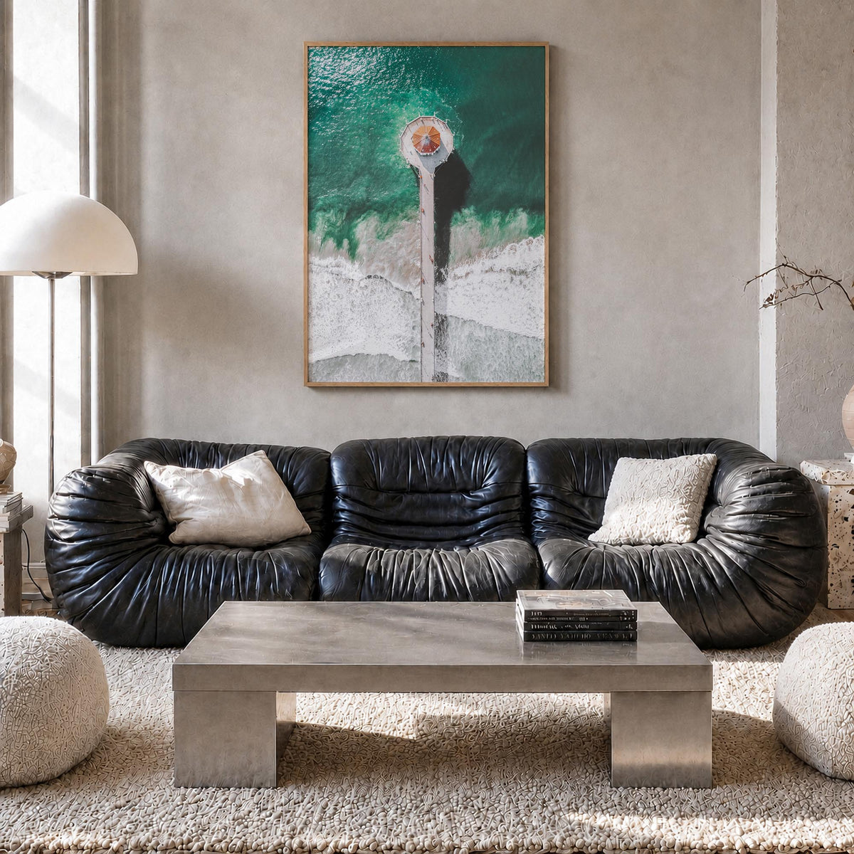 Manhattan Beach no. 3 colorful photo poster of California, USA – vertical wall art in natural wood frame, hanging on wall