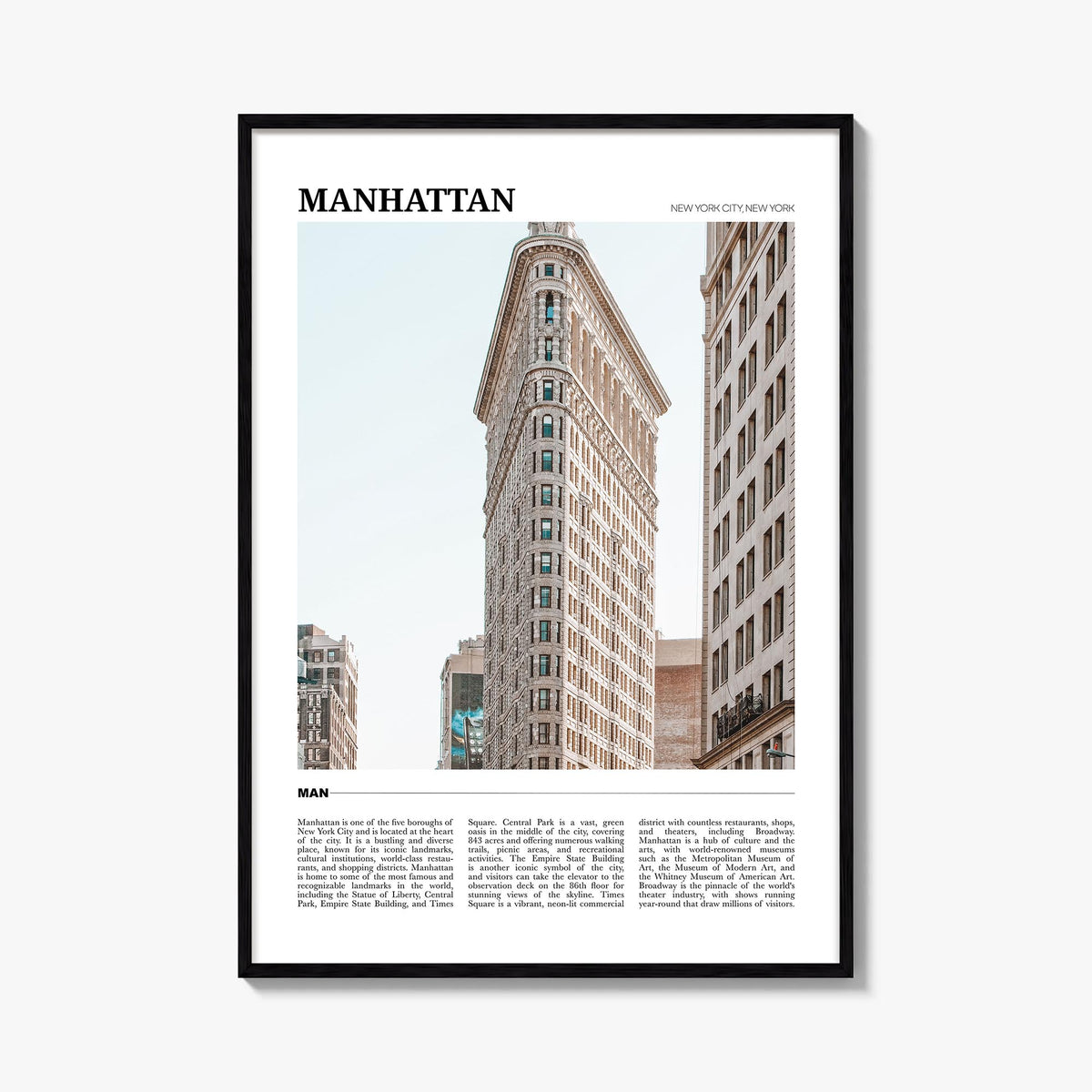 Manhattan colorful travel poster of New York City, New York – vertical wall art, unframed print shown in interior mockup