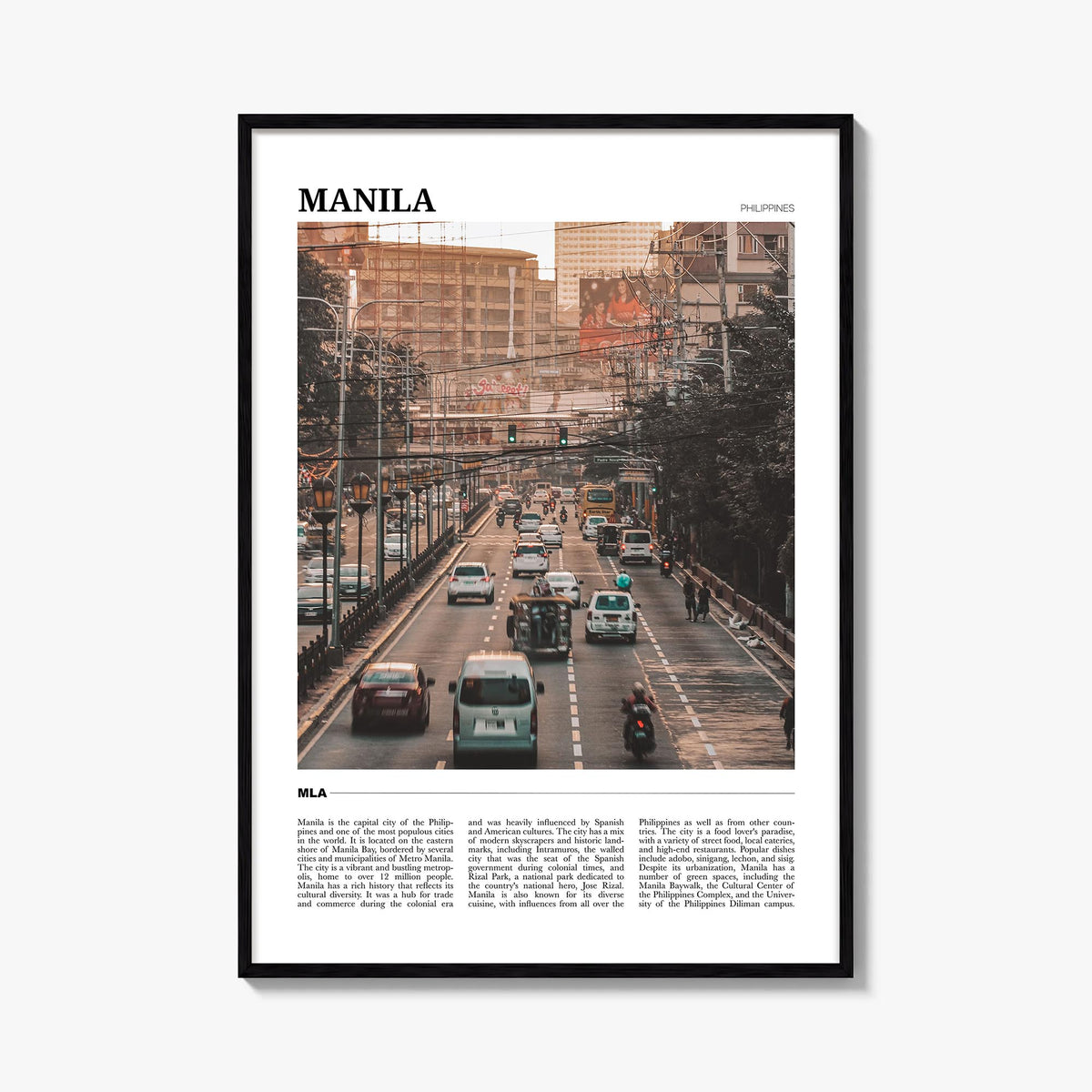 Manila colorful travel poster of Philippines – vertical wall art, unframed print shown in interior mockup