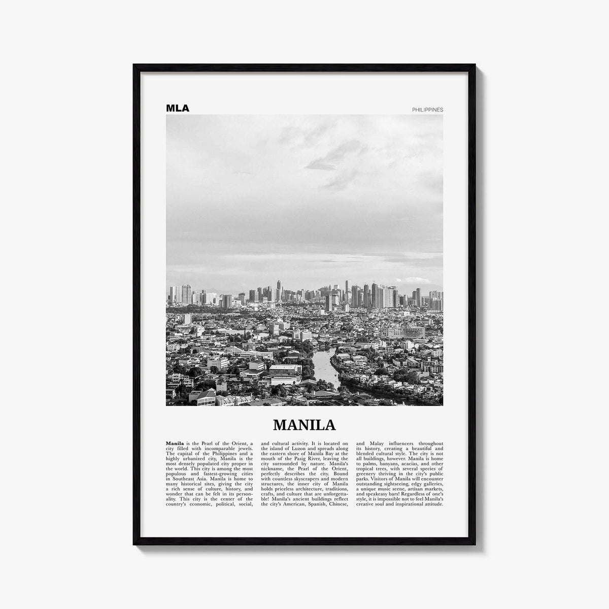 Manila no. 2 black & white newspaper poster of Philippines – vertical wall art, unframed print shown in interior mockup