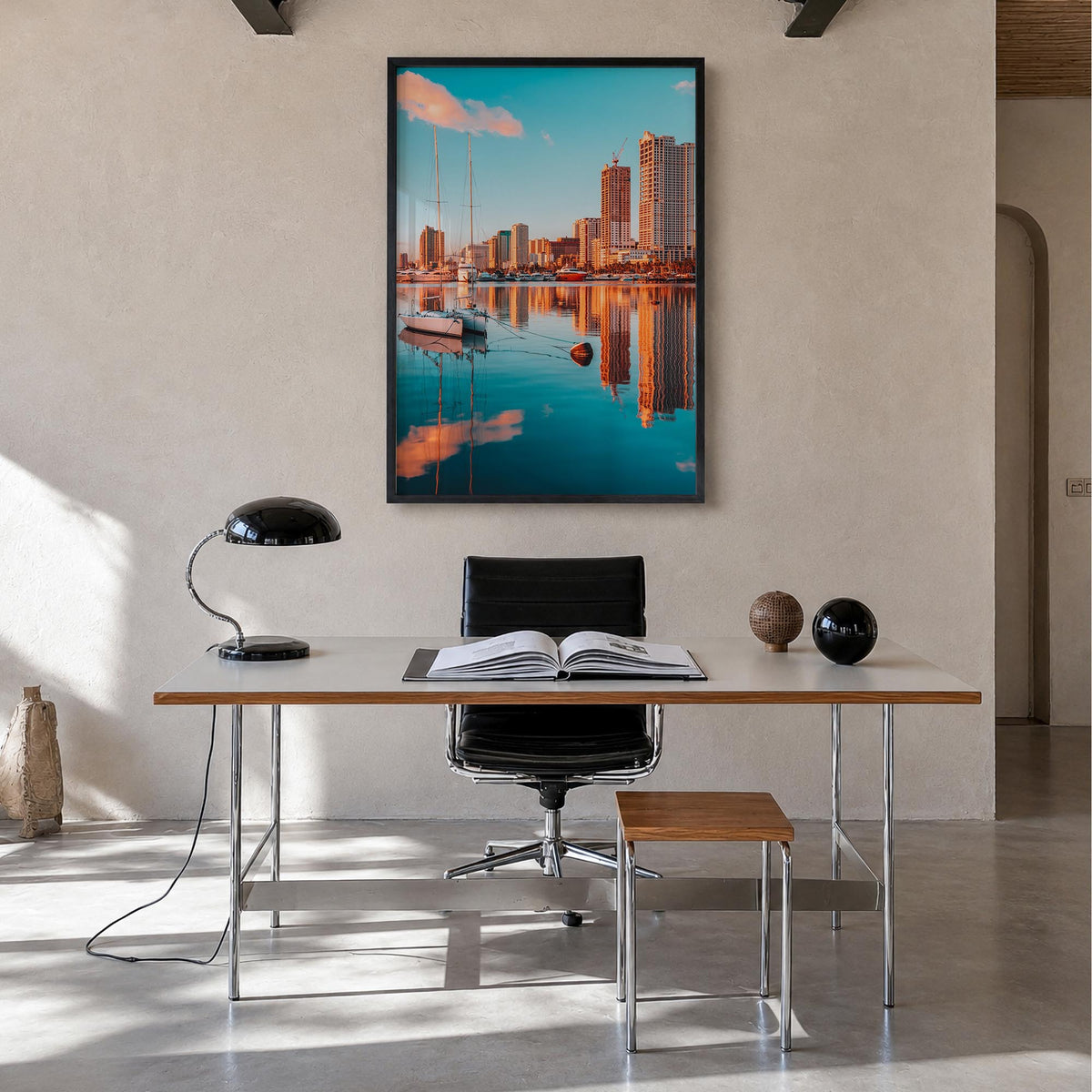 Manila no. 2 colorful photo poster of Philippines – vertical wall art in black wood frame, hanging on wall
