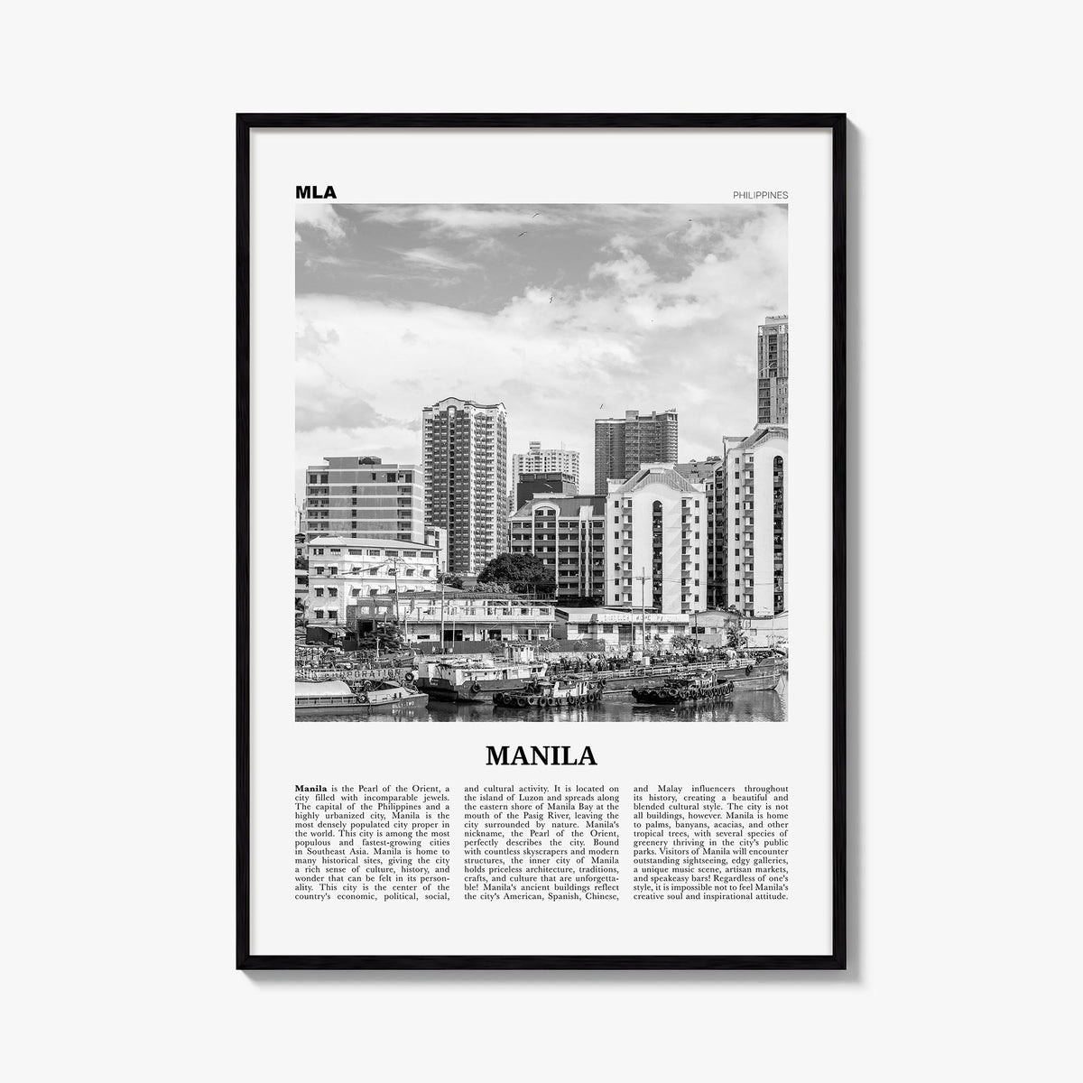 Manila no. 3 black & white newspaper poster of Philippines – vertical wall art, unframed print shown in interior mockup