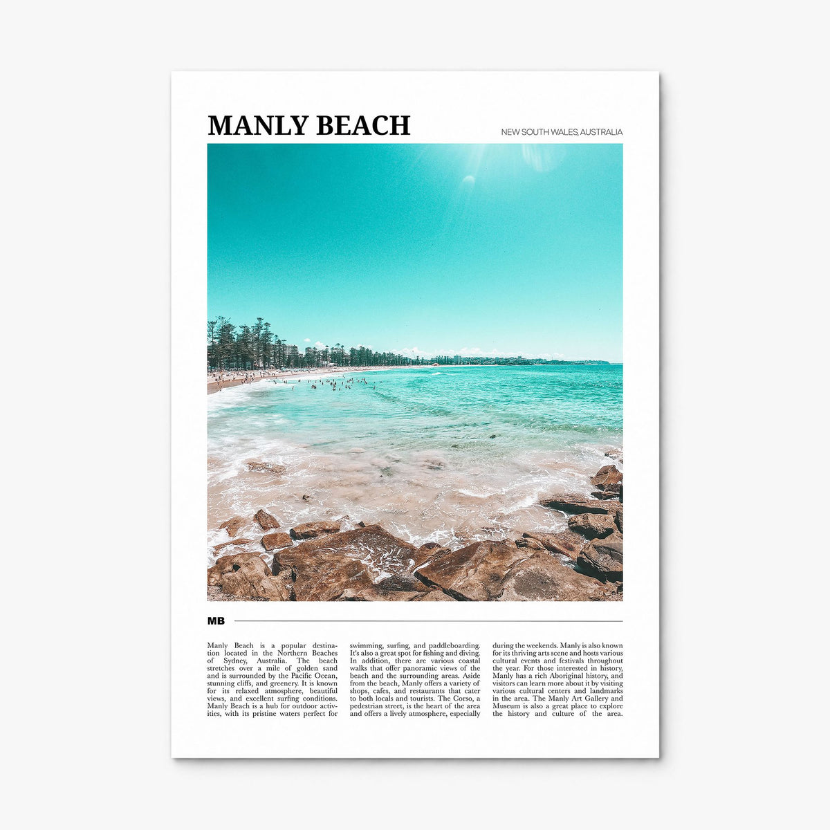 Manly Beach Travel Poster, print only (unframed)