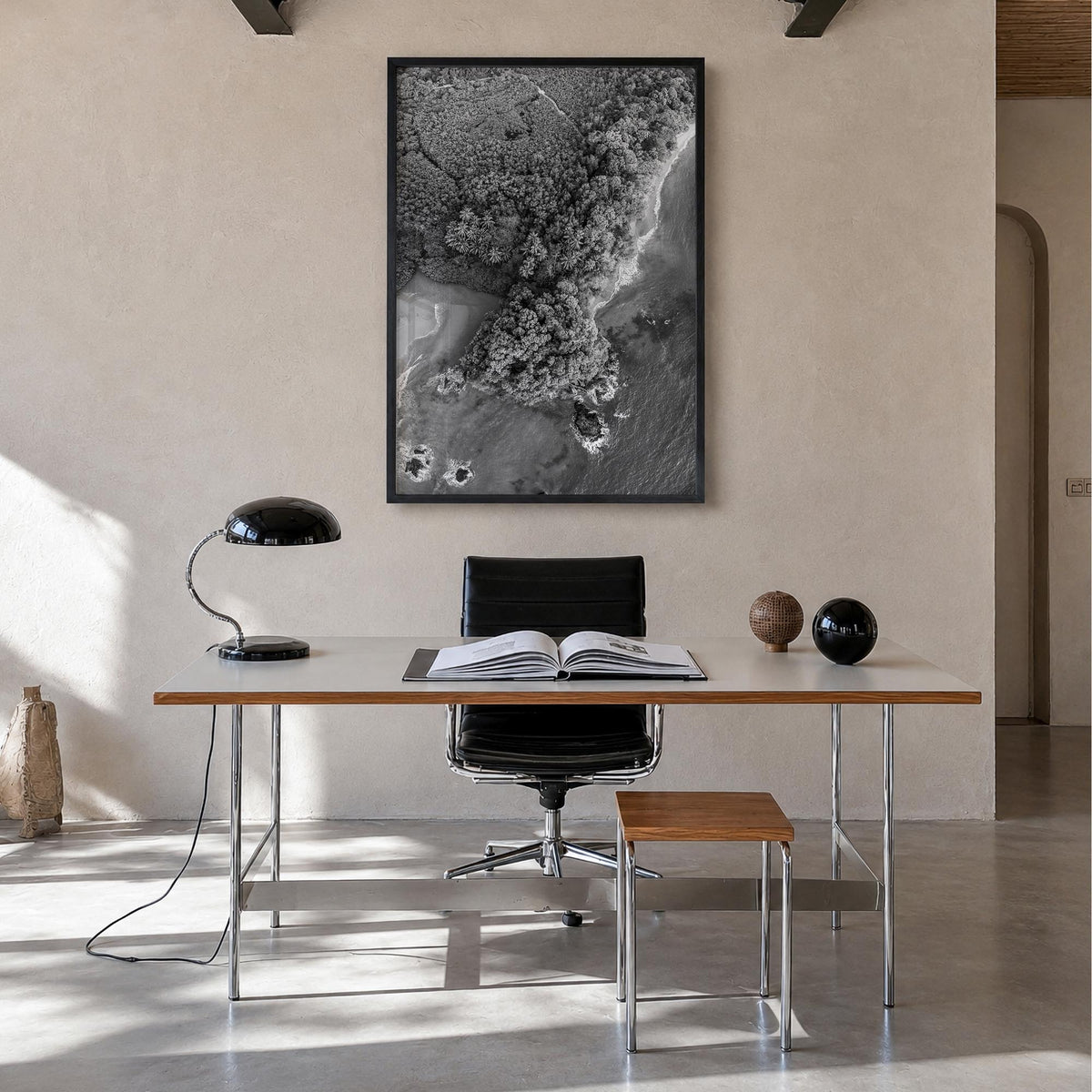 Manuel Antonio National Park black & white photo poster of Costa Rica – vertical wall art in black wood frame, hanging on wal