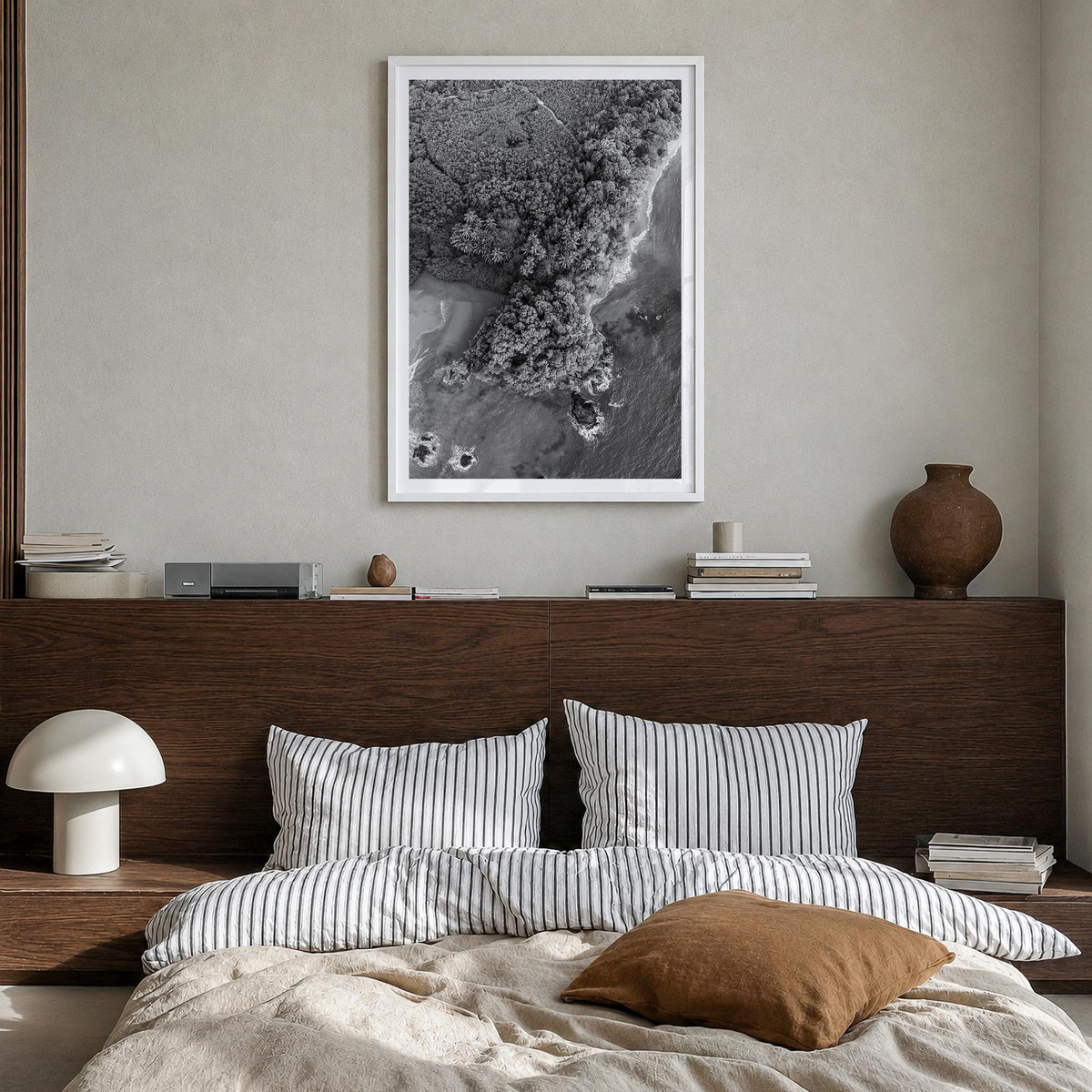 Manuel Antonio National Park black & white photo poster of Costa Rica – vertical wall art in white wood frame with white bord