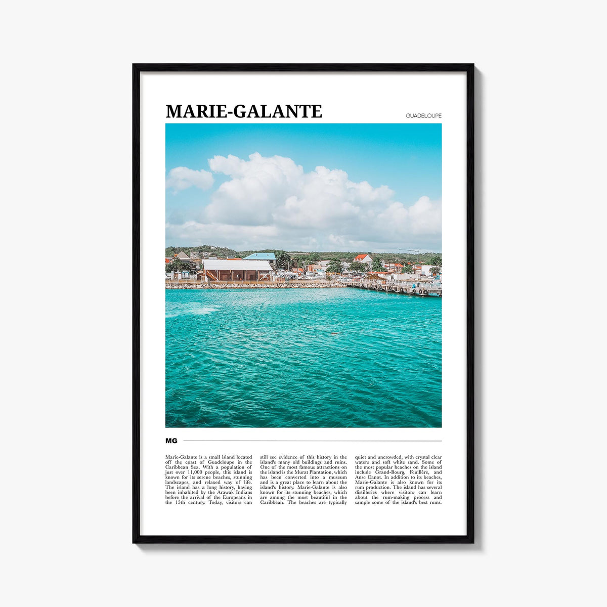 Marie-Galante colorful travel poster of France – vertical wall art, unframed print shown in interior mockup