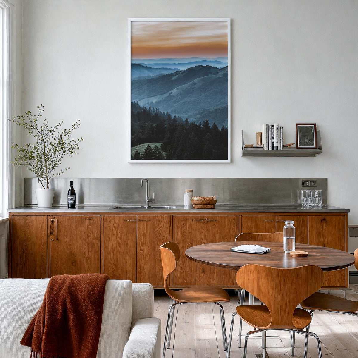 Marin County no. 1 colorful photo poster of California, USA – vertical wall art in white wood frame, hanging on wall