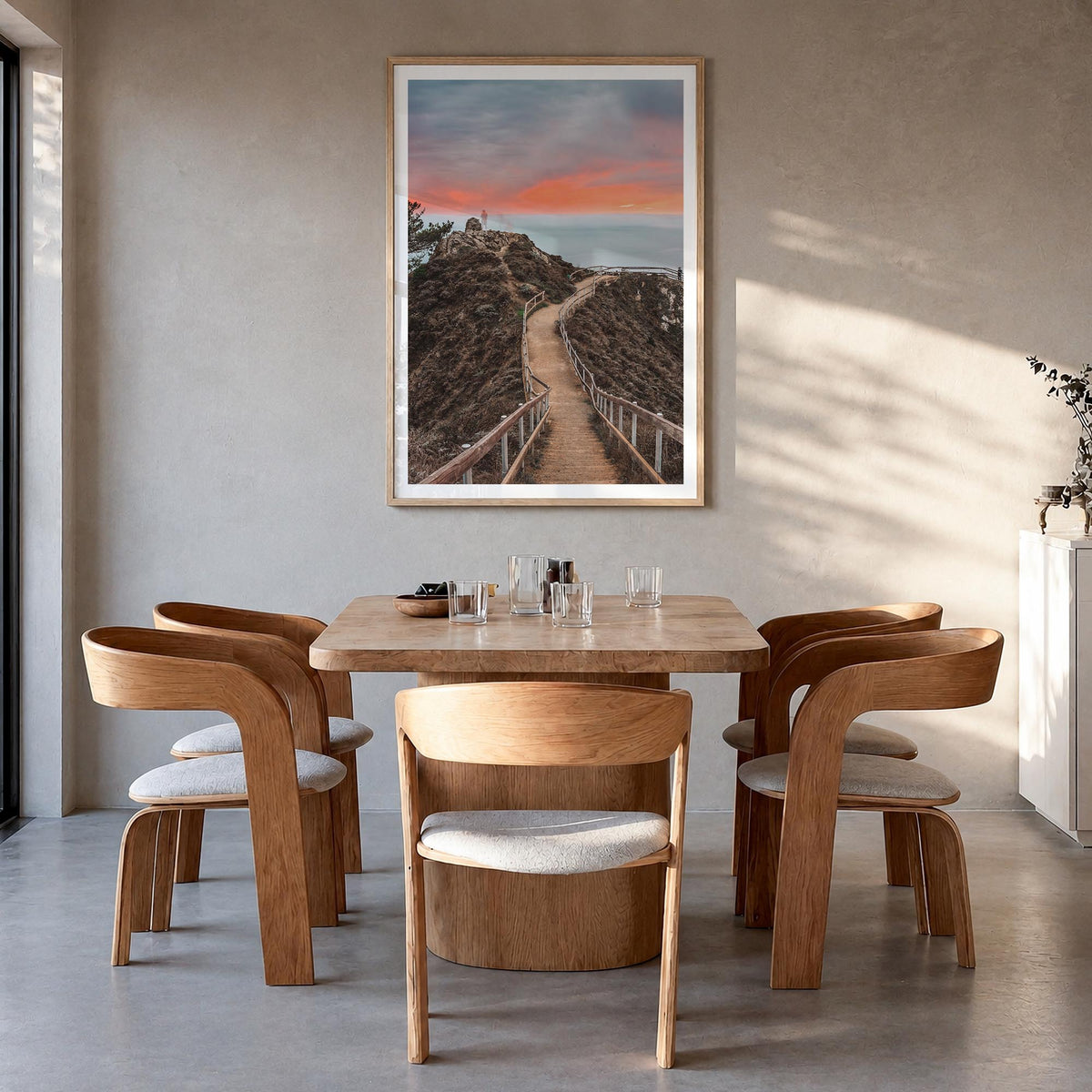 Marin County no. 2 colorful photo poster of California, USA – vertical wall art in natural wood frame with white border, hang
