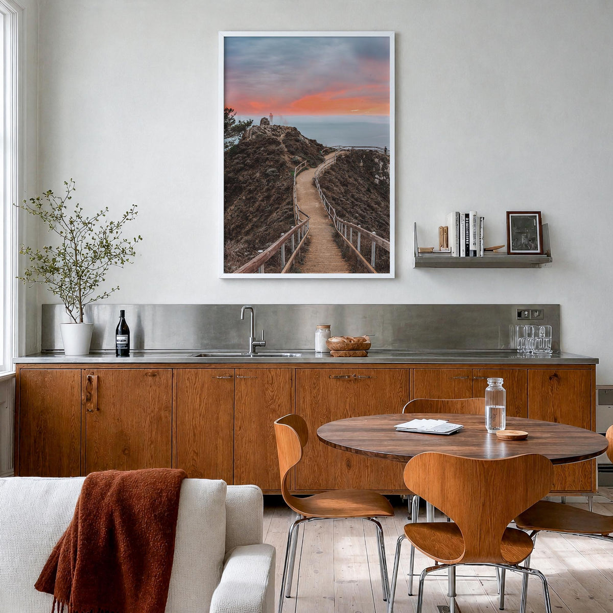 Marin County no. 2 colorful photo poster of California, USA – vertical wall art in white wood frame, hanging on wall