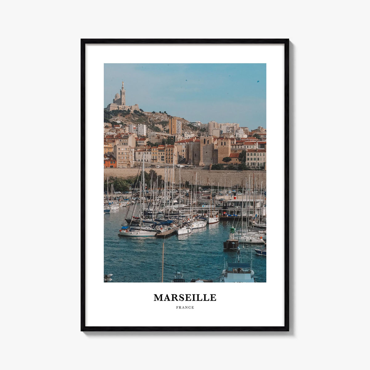Marseille colorful classic poster of France – vertical wall art, unframed print shown in interior mockup