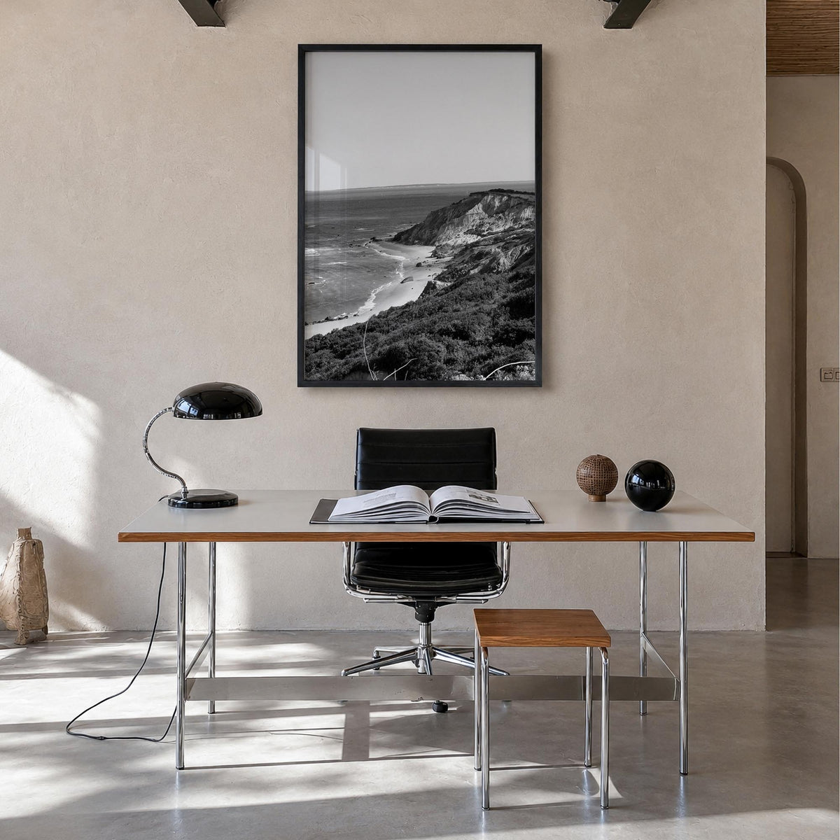 Martha's Vineyard black & white photo poster of Massachusetts, USA – vertical wall art in black wood frame, hanging on wall