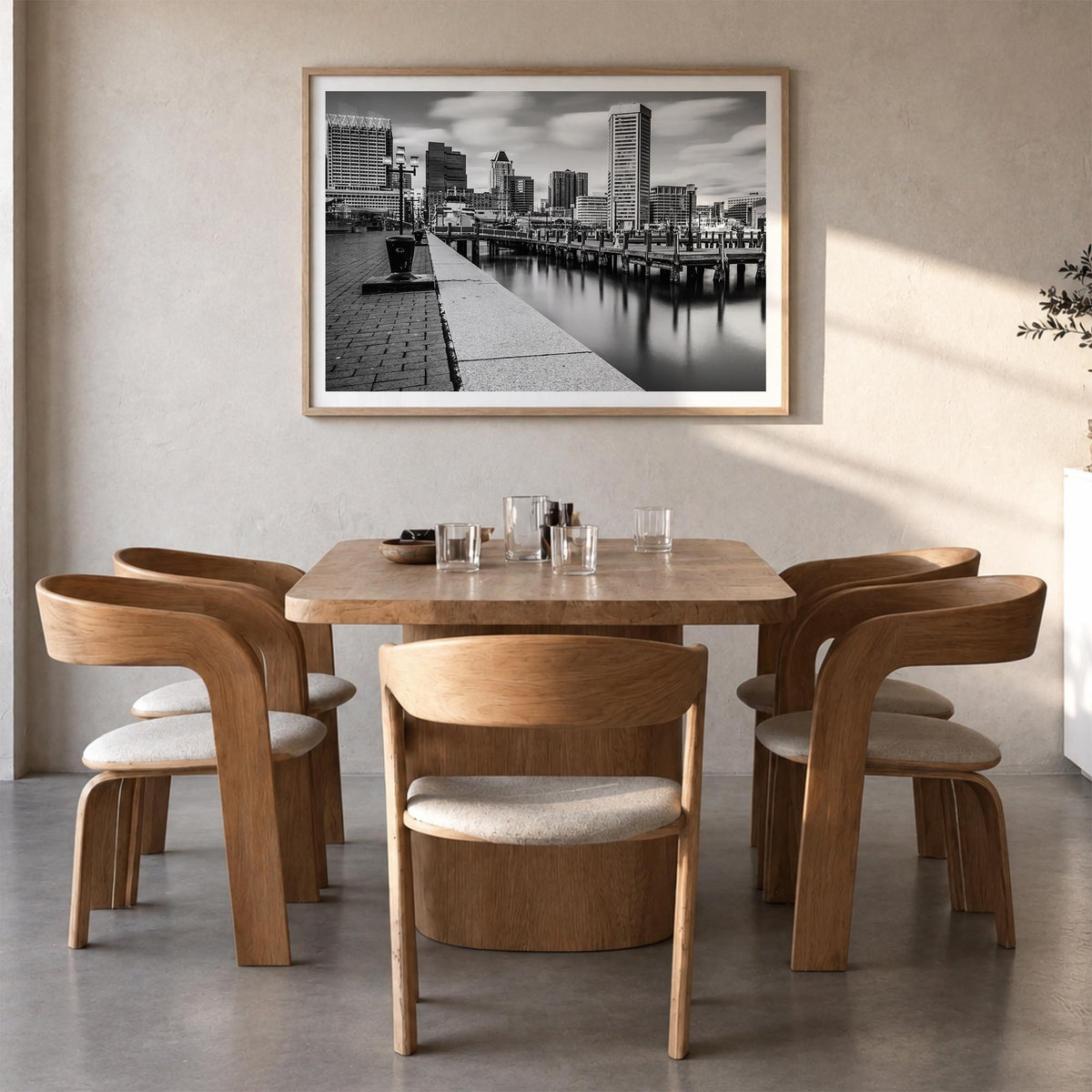 Maryland black & white photo poster of United States – horizontal wall art in natural wood frame with white border, hanging o