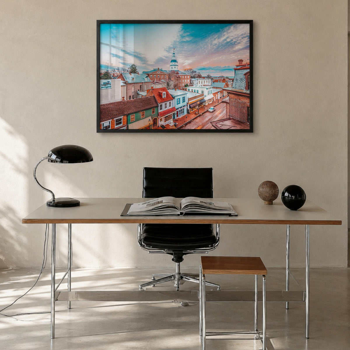 Maryland colorful photo poster of United States – horizontal wall art in black wood frame, hanging on wall