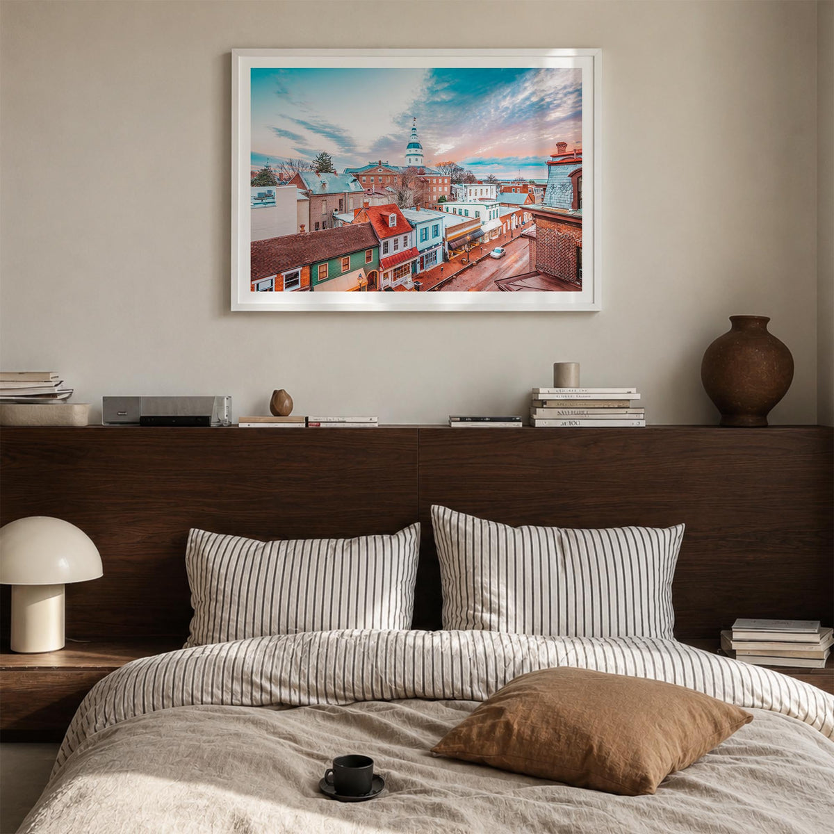 Maryland colorful photo poster of United States – horizontal wall art in white wood frame with white border, hanging on wall