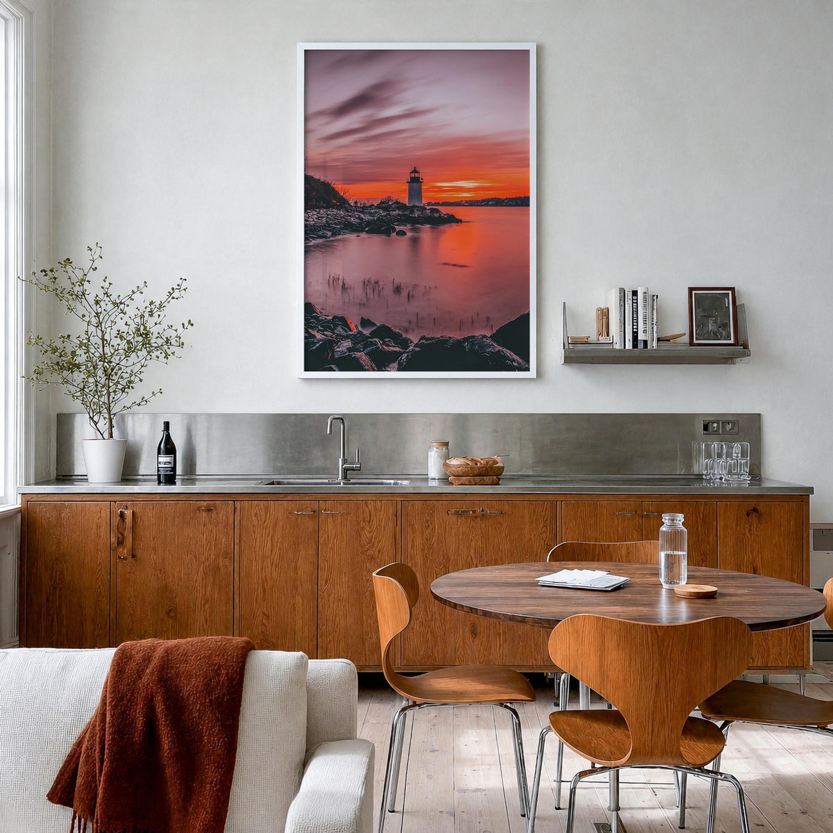 Massachusetts colorful photo poster of United States – vertical wall art in white wood frame, hanging on wall