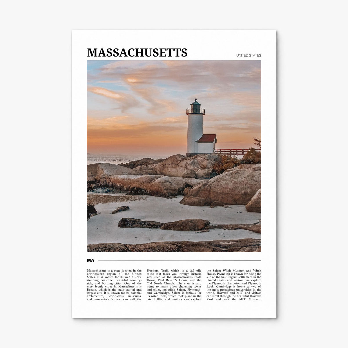 Massachusetts Travel Poster, print only (unframed)