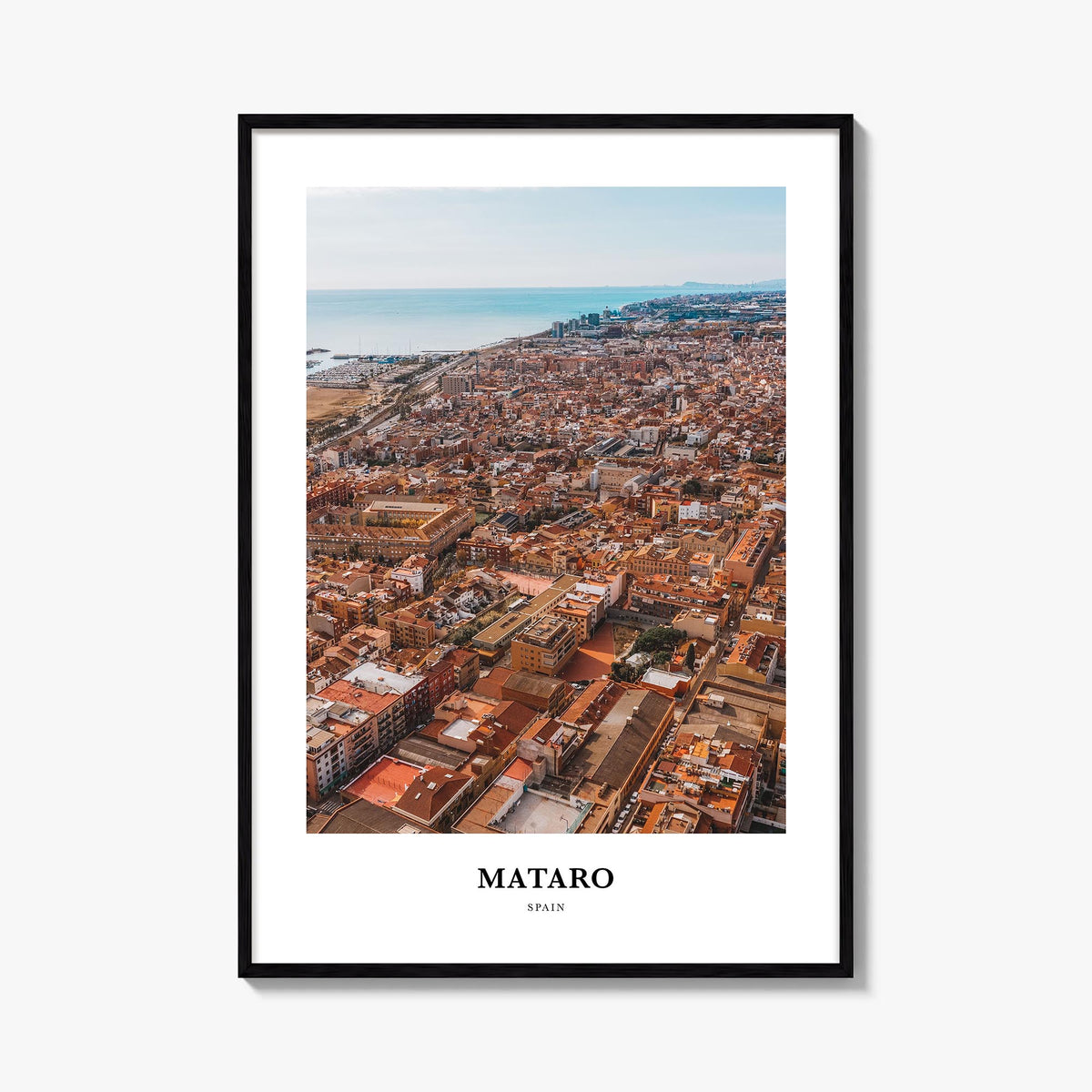Mataró colorful classic poster of Spain – vertical wall art, unframed print shown in interior mockup