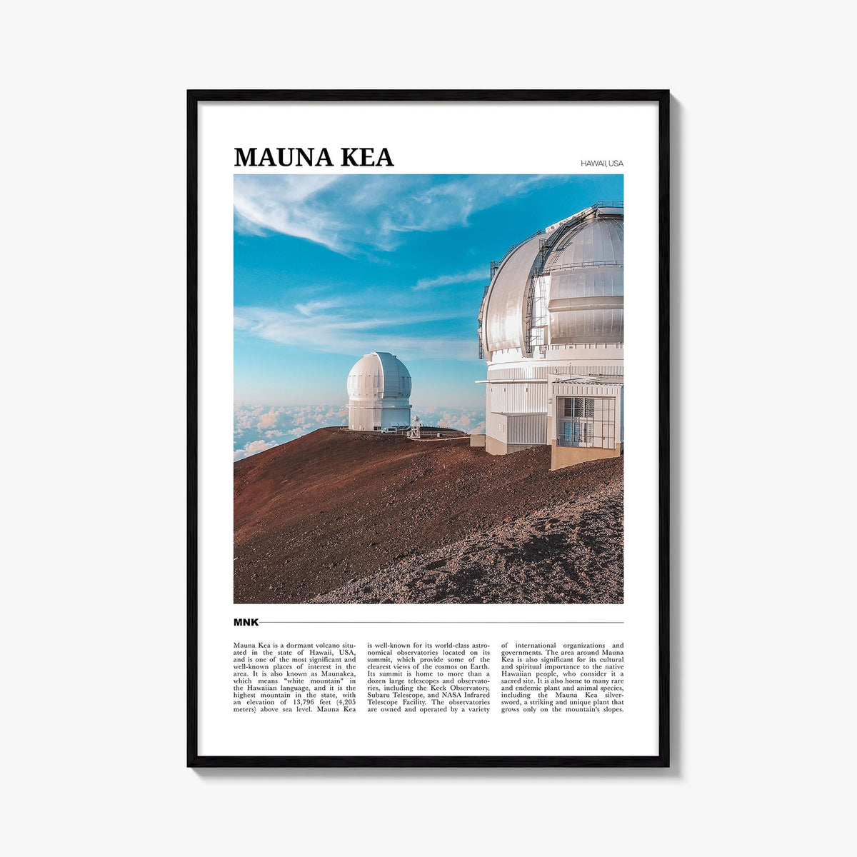 Mauna Kea colorful travel poster of Hawaii, USA – vertical wall art, unframed print shown in interior mockup