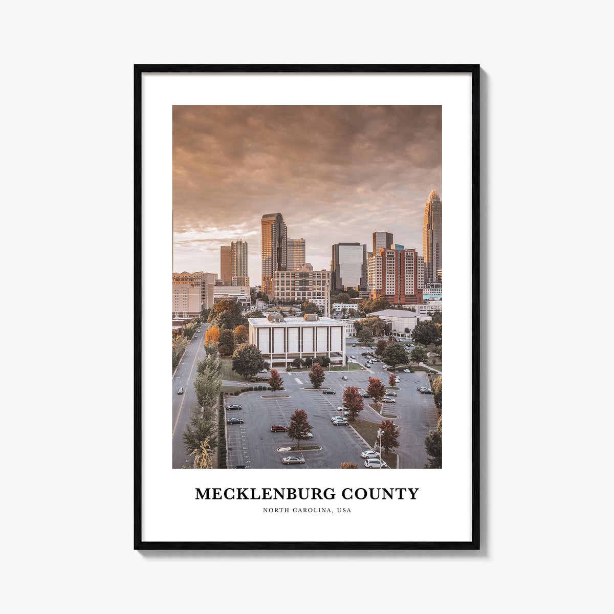 Mecklenburg County colorful classic poster of North Carolina, USA – vertical wall art, unframed print shown in interior mocku