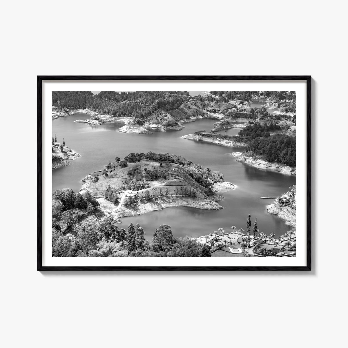 Medellín black & white photo poster of Colombia – horizontal wall art, unframed print shown in interior mockup
