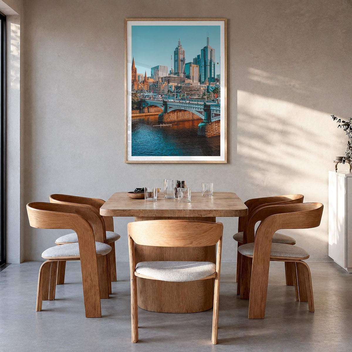 Melbourne, Australia no. 1 colorful photo poster of Australia – vertical wall art in natural wood frame with white border, ha