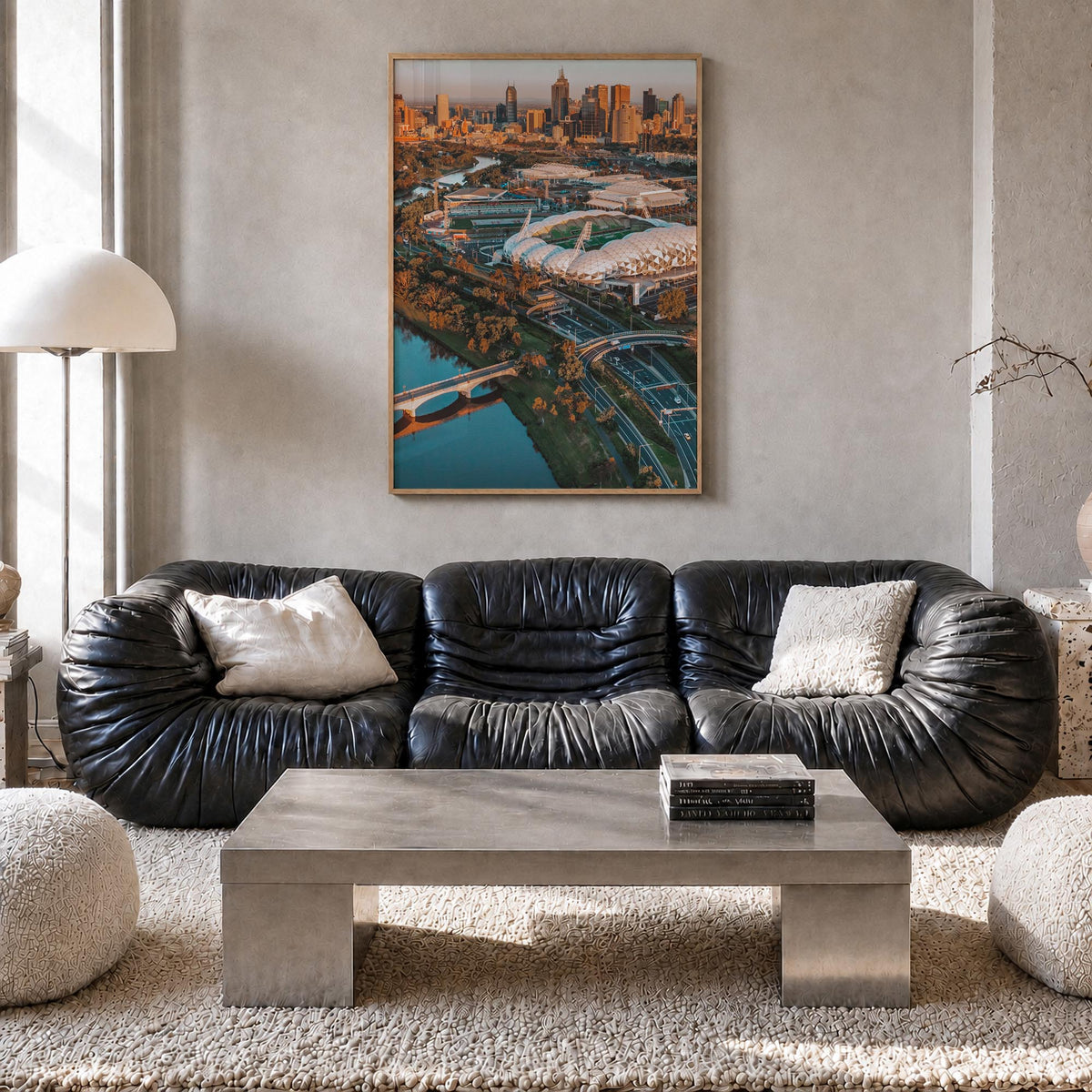 Melbourne, Australia no. 2 colorful photo poster of Australia – vertical wall art in natural wood frame, hanging on wall