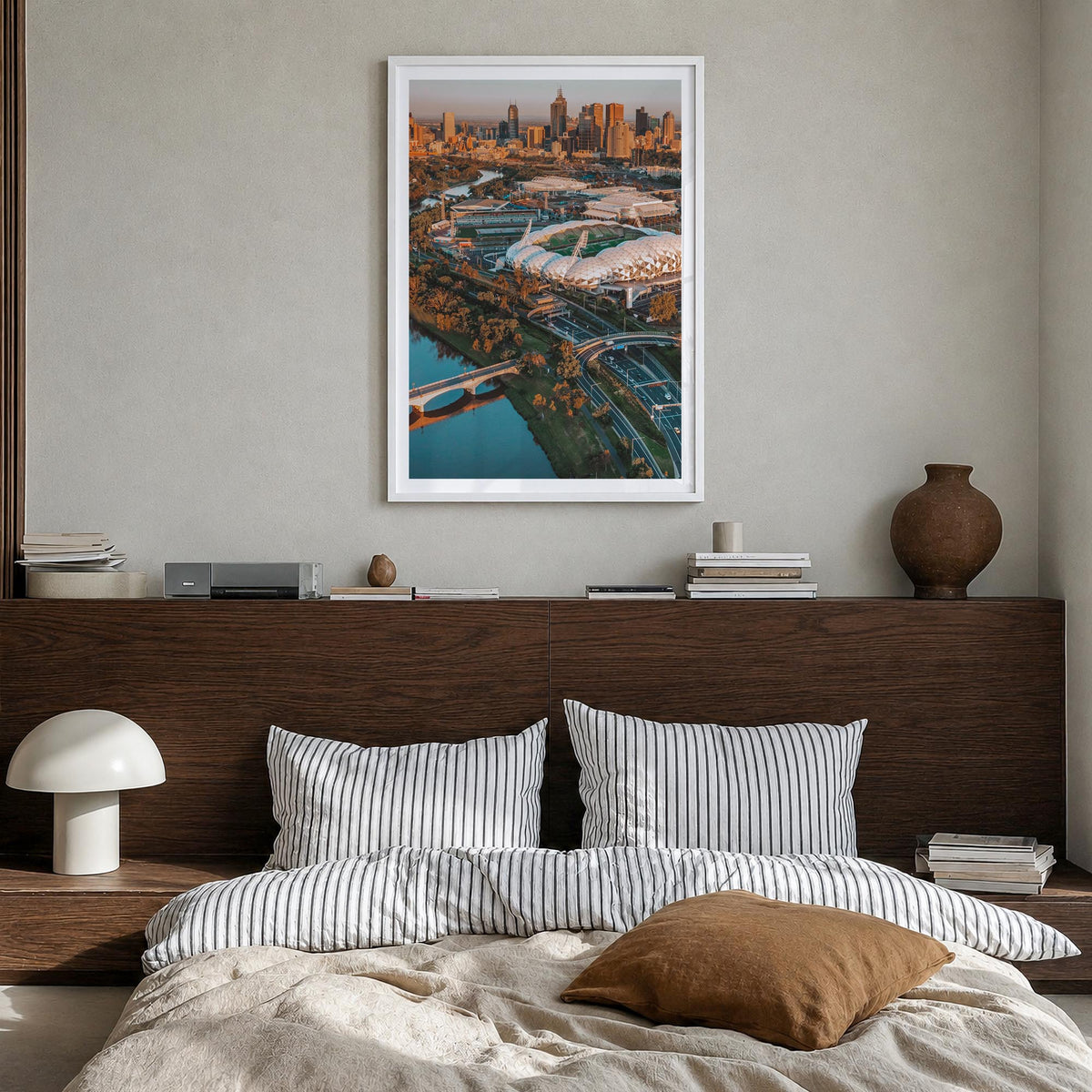 Melbourne, Australia no. 2 colorful photo poster of Australia – vertical wall art in white wood frame with white border, hang