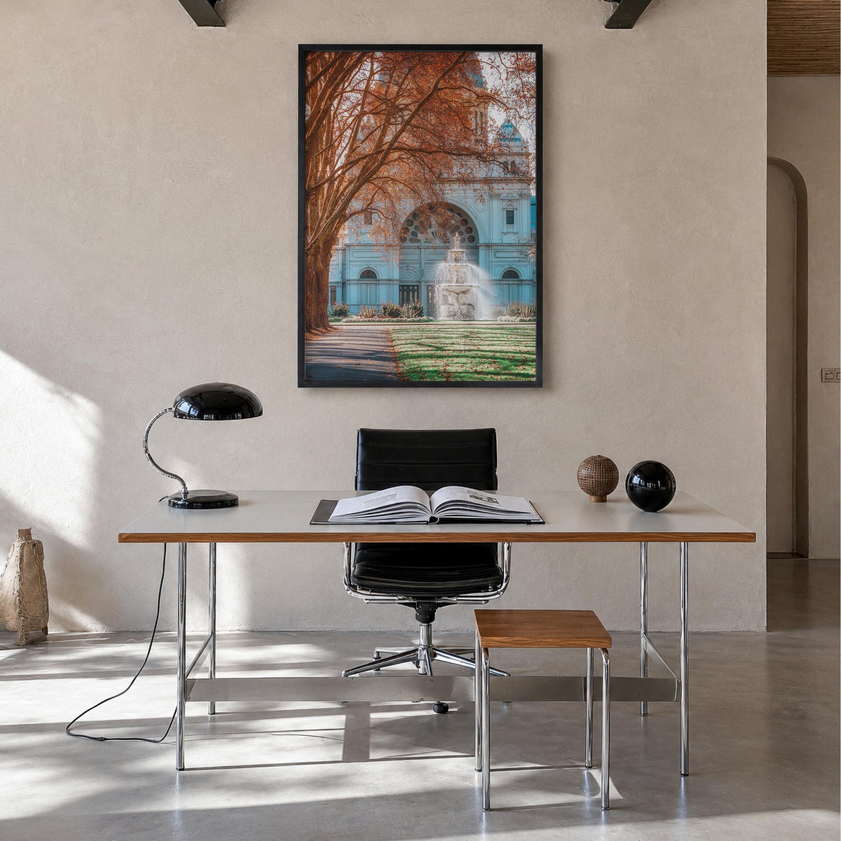 Melbourne, Australia no. 3 colorful photo poster of Australia – vertical wall art in black wood frame, hanging on wall