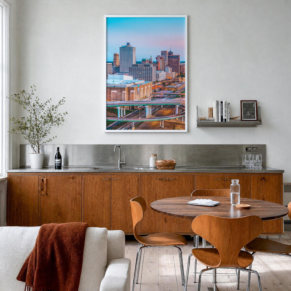 Memphis no. 1 colorful photo poster of Tennessee, USA – vertical wall art in white wood frame, hanging on wall